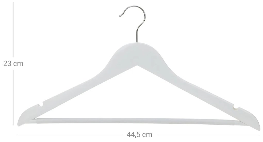 Conjunto de 10 cabides em madeira de bordo 44,5 x 23 cm branco