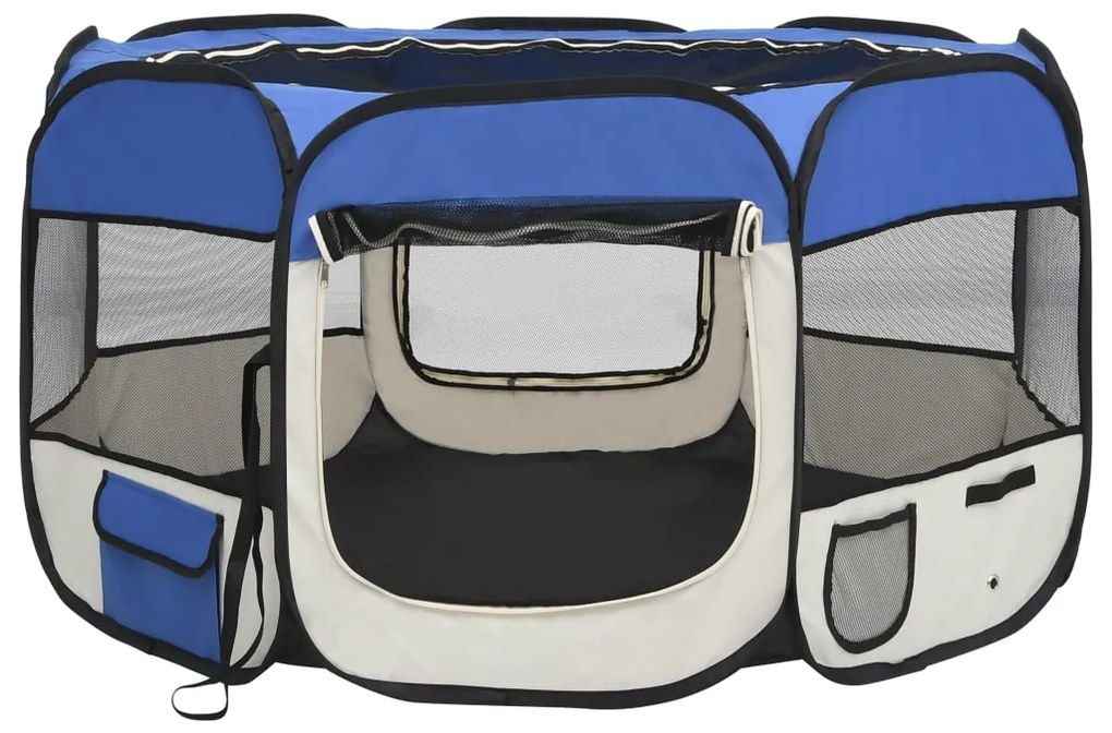 Parque dobrável p/ cão c/ saco de transporte 110x110x58cm azul