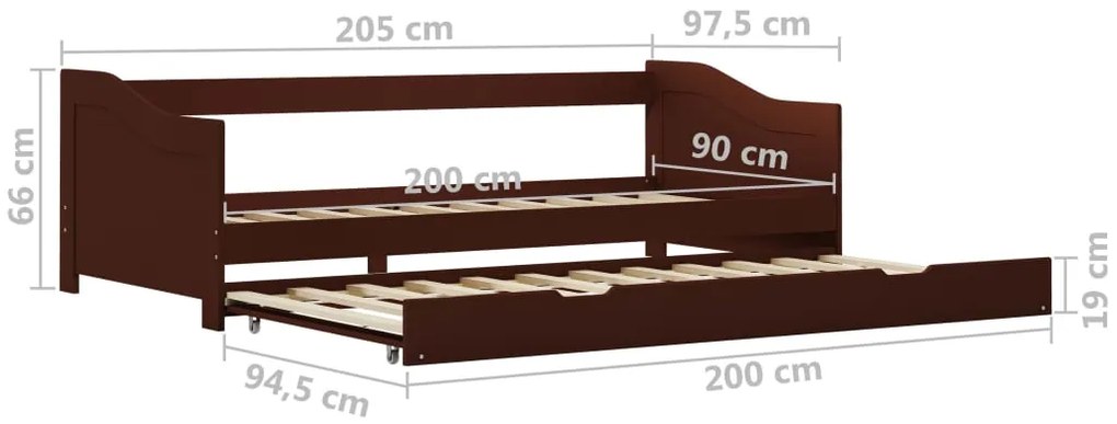 Estrutura sofá-cama de puxar 90x200 cm madeira pinho castanho