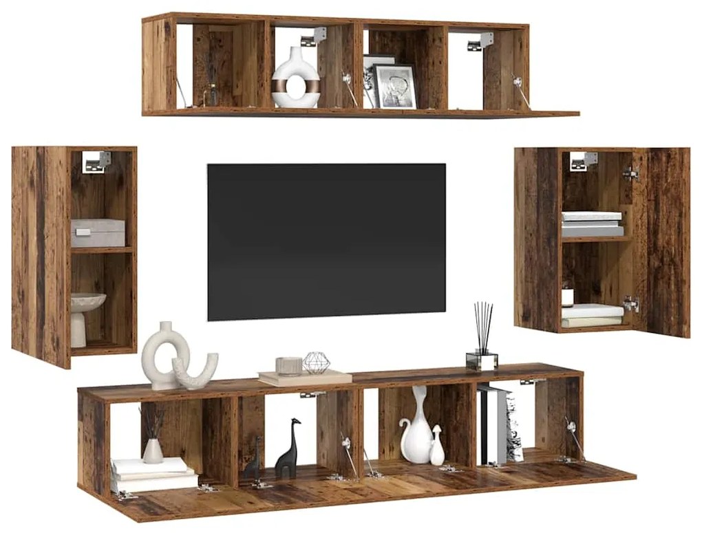 Conjunto de móvel de TV 6 pcs Madeira antiga Médio
