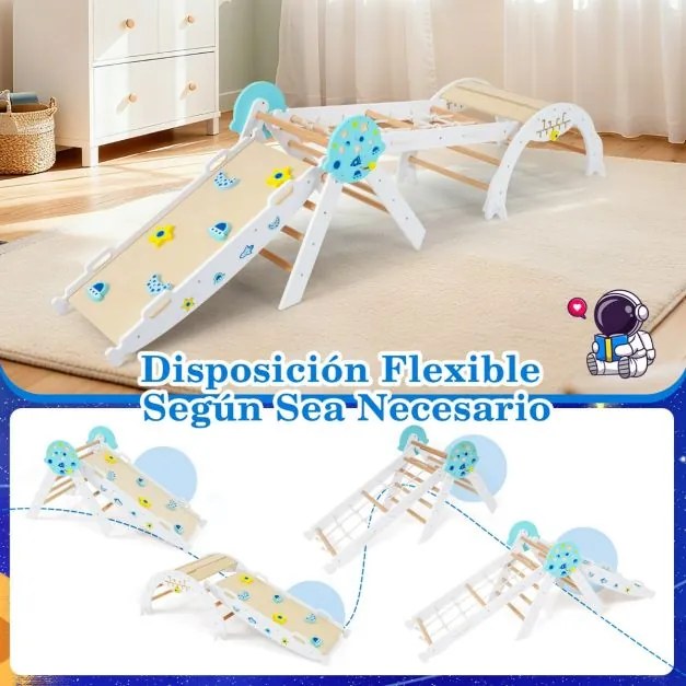 Conjunto Triângulo dobráveis para escalada Bebés 8 em 1 Montessori de escalada em madeira com tema de astronauta Branco