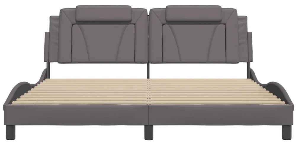 Estrutura de cama c/ luzes LED 180x200cm couro artificial cinza