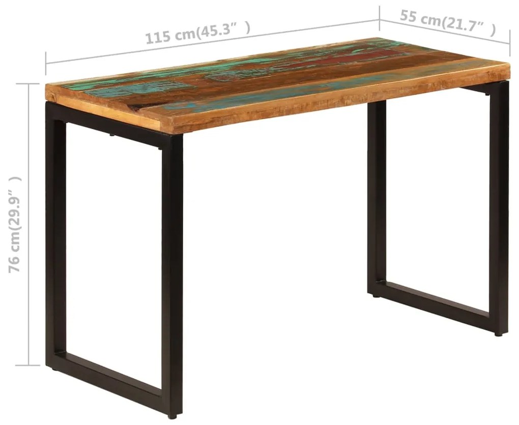 Mesa de jantar 115x55x76 cm madeira recuperada maciça e aço