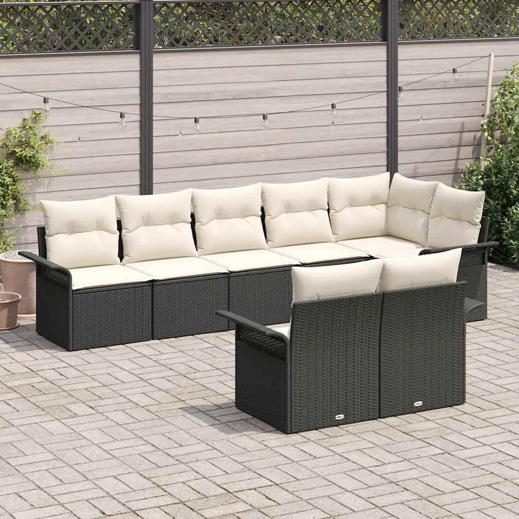 Conjunto de Sofá de Jardim 8 Peças com Almofadas Preto Rattan Sintétic