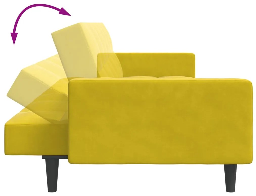 Sofá-cama 2 lugares c/ apoio de pés veludo amarelo