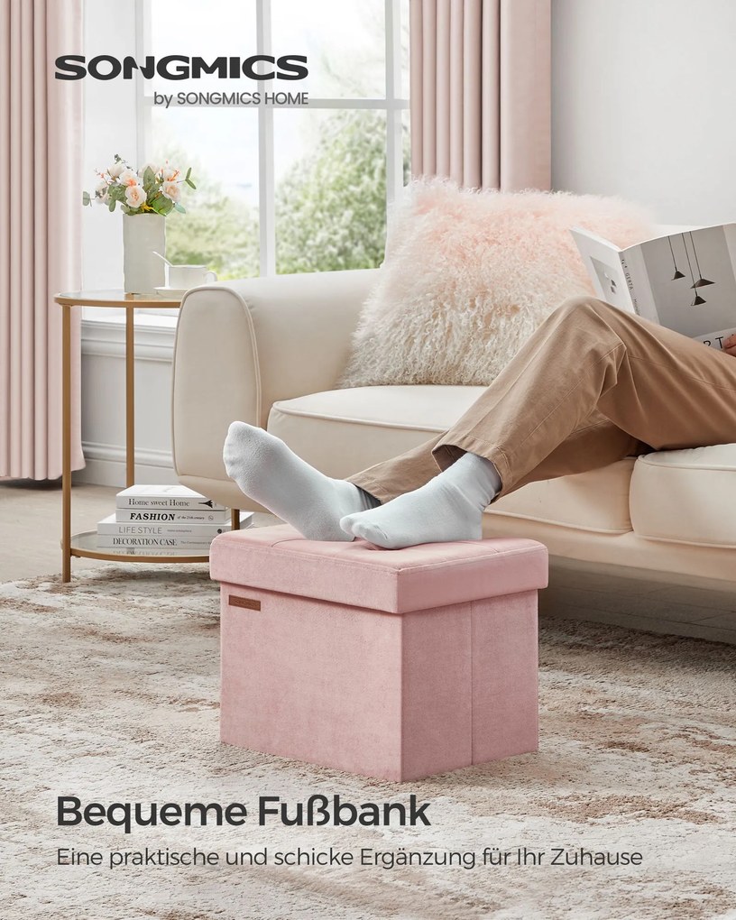 Banco de arrumação com tampa com capacidade para 130 kg 31 x 41 x 31 cm cor-de-rosa pastel