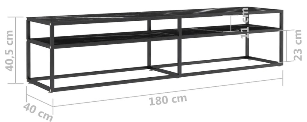Móvel de TV 180x40x40,5 cm vidro temperado mármore preto