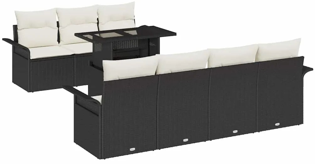 Conjunto de Sofá de Jardim com 8 Peças e Almofadas em Rattan Preto