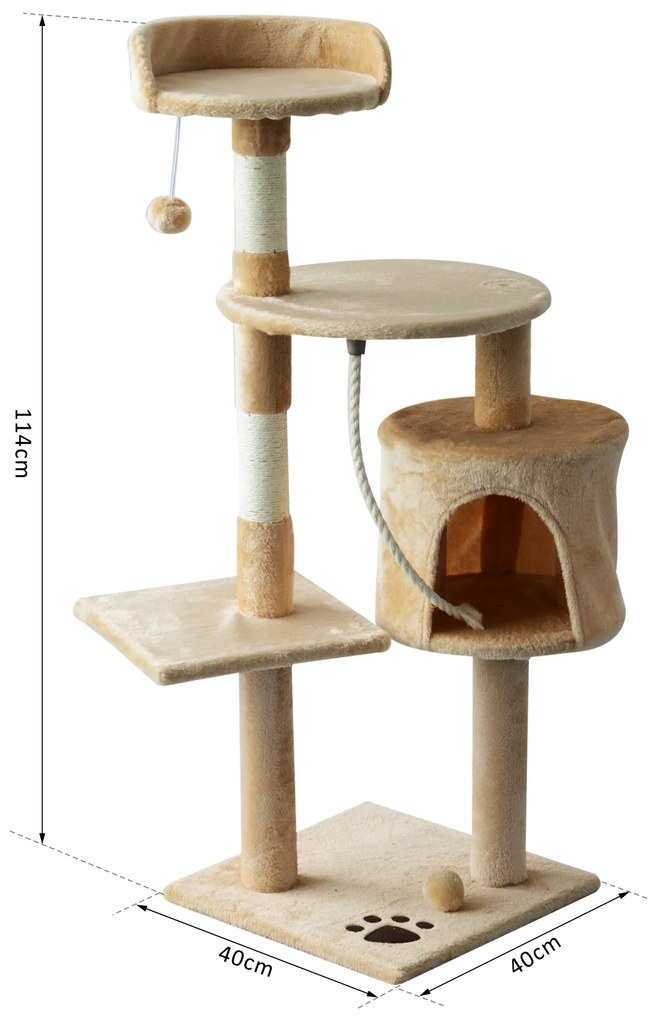 ® Árvore de gato com plataformas Cabines Bolas de jogo bege 40x40x114cm