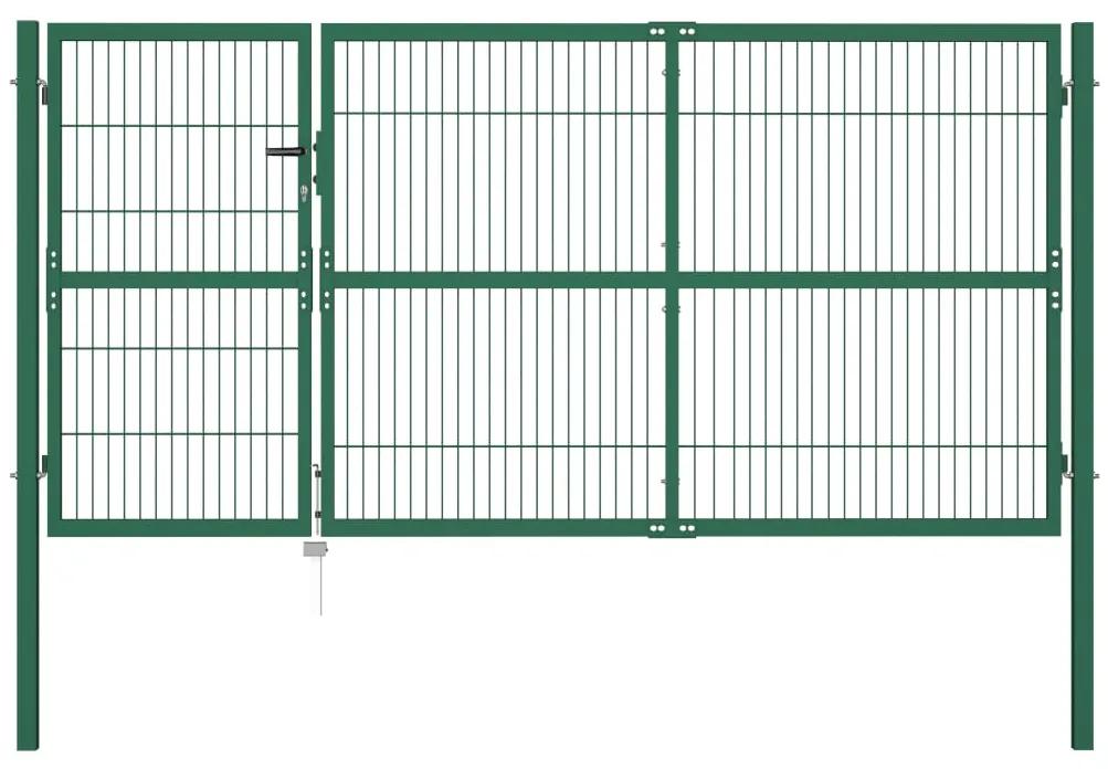 142571 vidaXL Portão para cerca de jardim com postes 350x140 cm aço verde