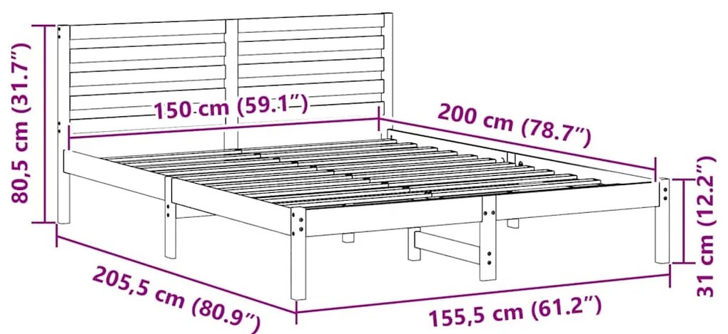 Estrutura da Cama com cabeceira Castanho 150 x 200 cm