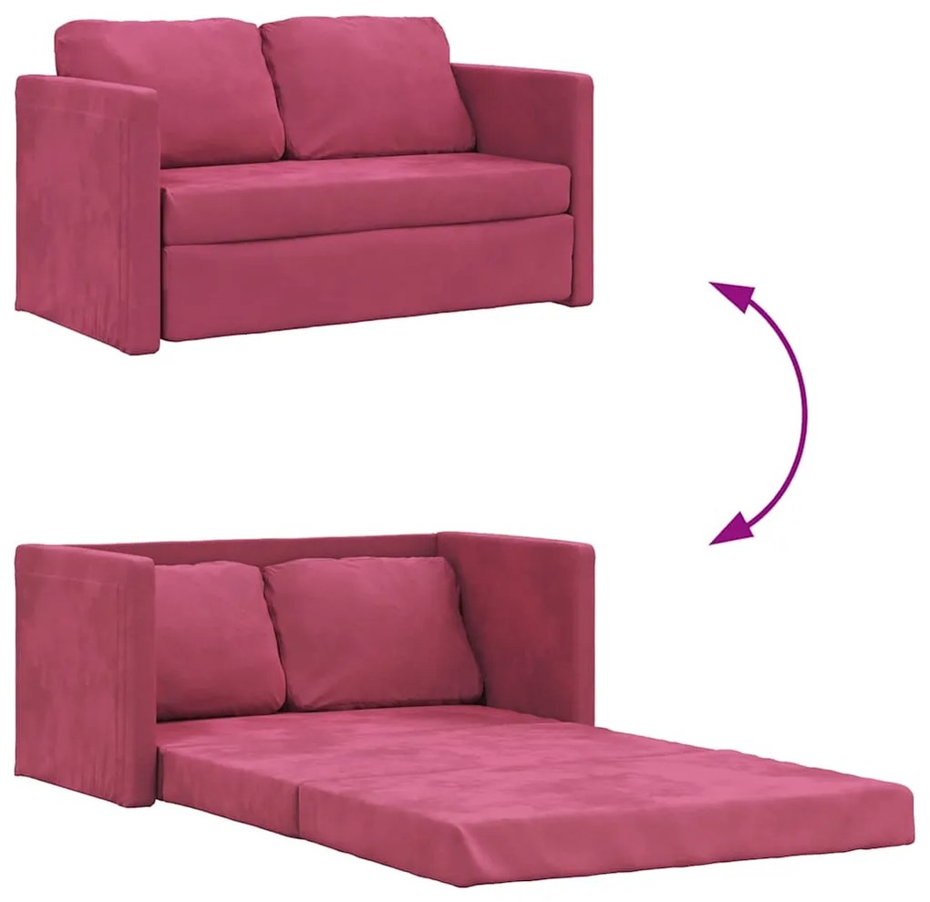 Sofá-cama sem pés 122x204x55 cm veludo vermelho tinto
