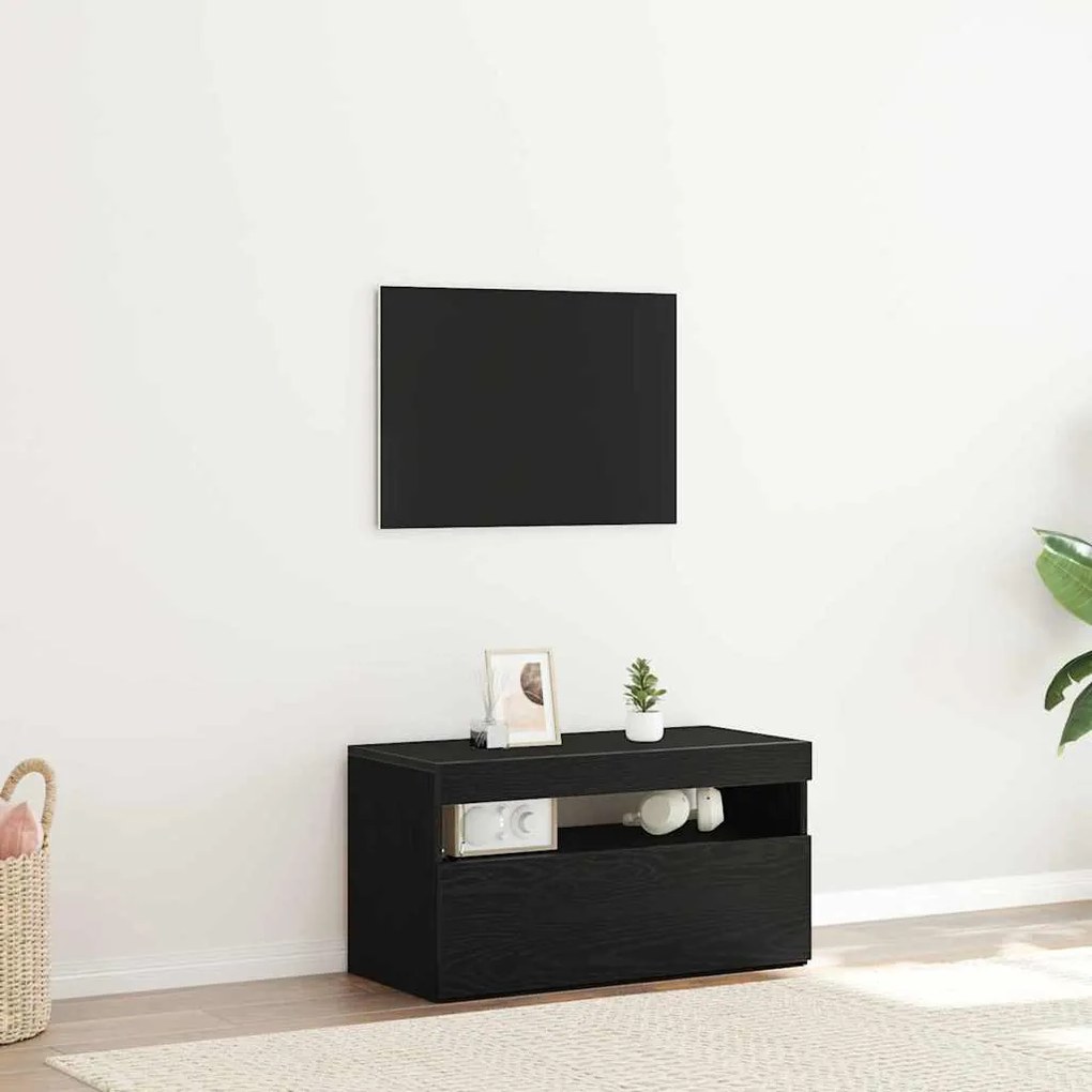 Estante para TV com Luzes LED em Madeira de Carvalho Preto 75x35x40 cm