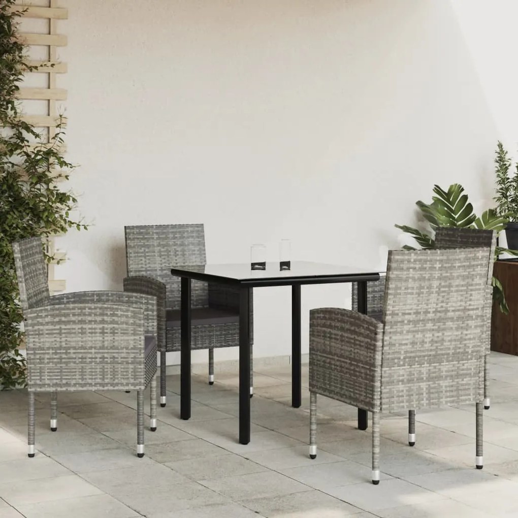 vidaXL 5pcs conjunto de jantar para jardim vime PE e aço cinza e preto
