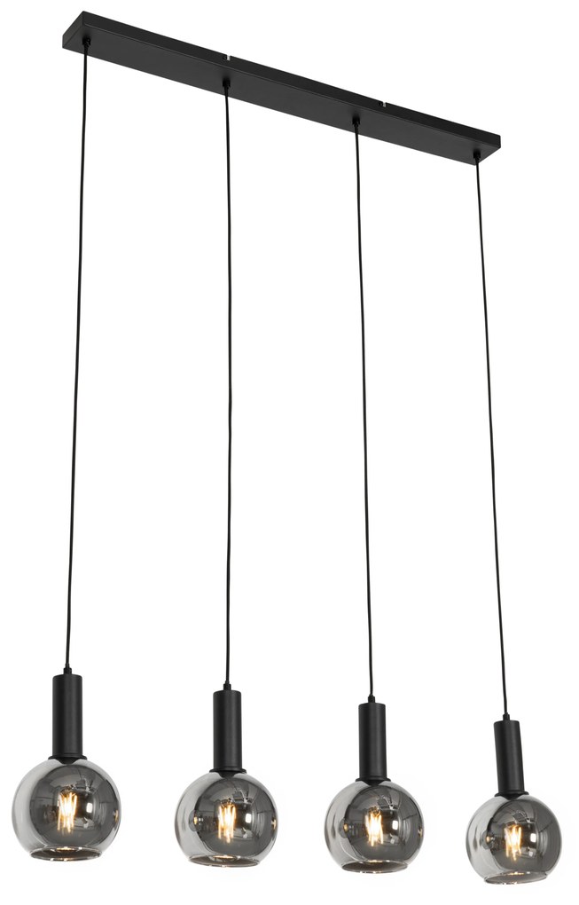 Candeeiro de suspensão Art Deco preto com vidro fumê 4 luzes - Josje
