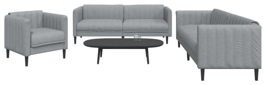 3 pcs conjunto de sofás tecido cinzento-claro