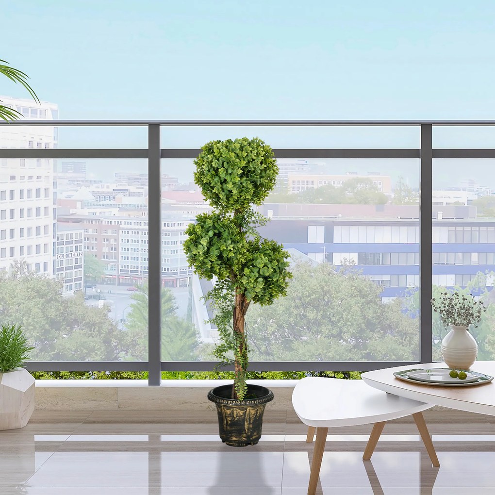 Planta artificial, árvore artificial altura 115 cm com 3 bolas de buxo e vaso de cimento, para interior e exterior Verde