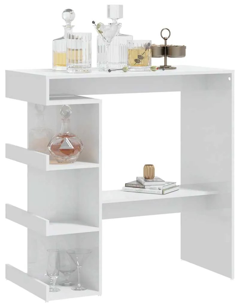 Mesa de bar c/ prateleiras 100x50x101,5 cm branco brilhante