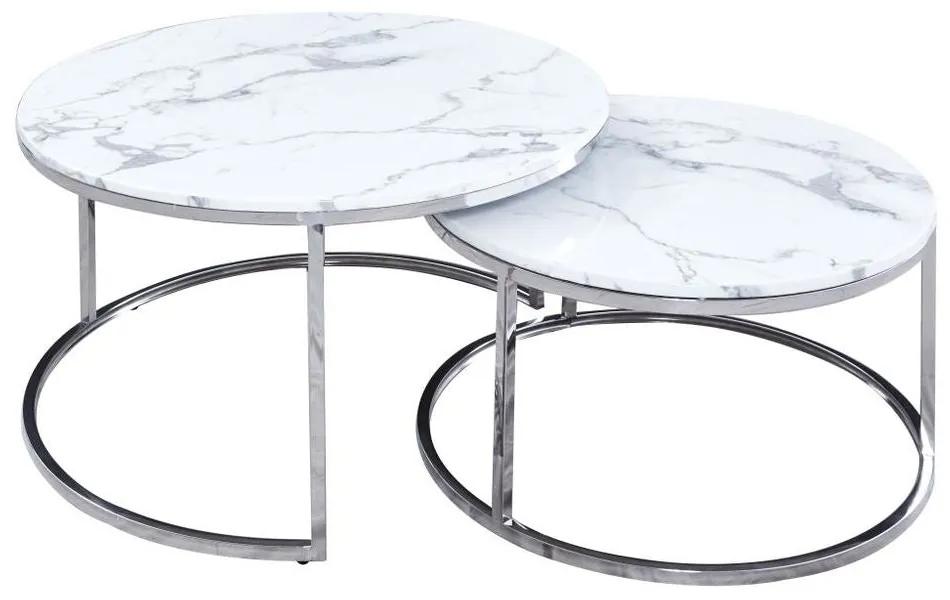 Conjunto de 2 mesas DKD Home Decor Mármore Aço Prateado (2 pcs) (91.5 x 91.5 x 46 cm)