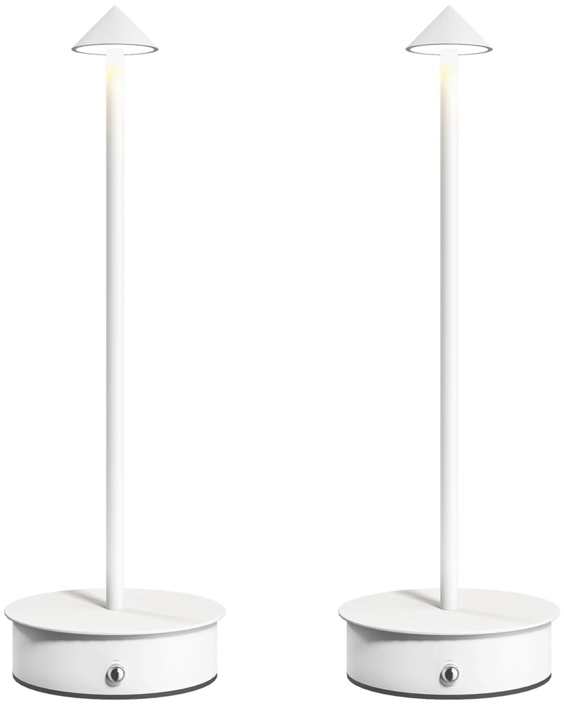 HOMCOM Conjunto de 2 Candeeiros de Mesa Recarregáveis por USB Reguláveis com Controlo Táctil 3000K/4500K/6500K Luz LED Incluída para Quarto Sala ou Escritório Ø10x30 cm Branco