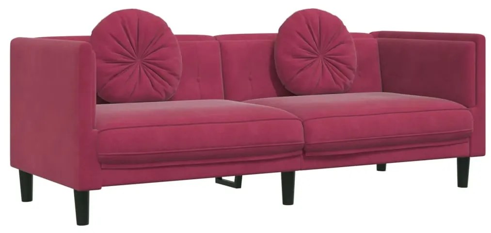 2 pcs conjunto de sofás com almofadas veludo vermelho-tinto