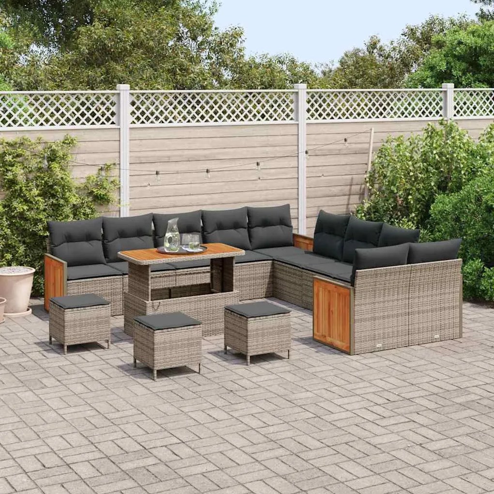 Conjunto de Sofás de Jardim vidaXL de 14 Peças com Almofadas Cinza Rat