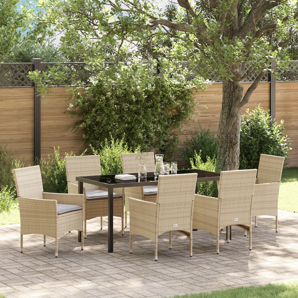 vidaXL Conjunto de Jantar para Jardim com Almofadas Bege Rattan Poliéster