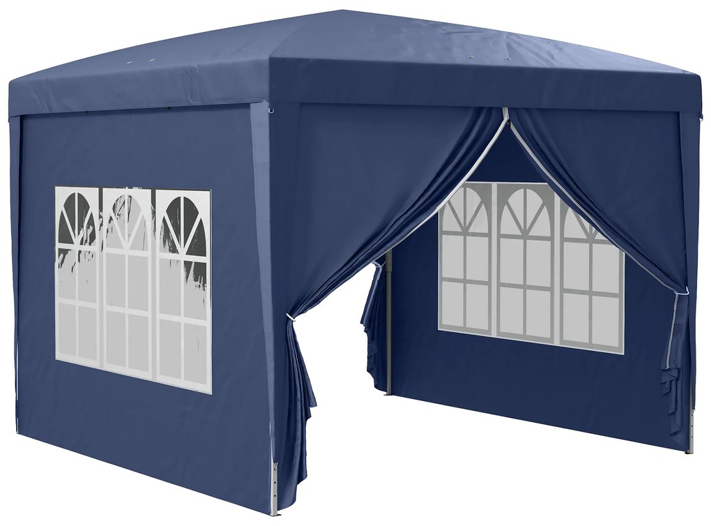 Outsunny Tenda Jardim 295x295x195-258 cm Paredes Laterais Amovíveis Janelas Porta Zíper Bolsa Transporte Azul | Aosom Portugal