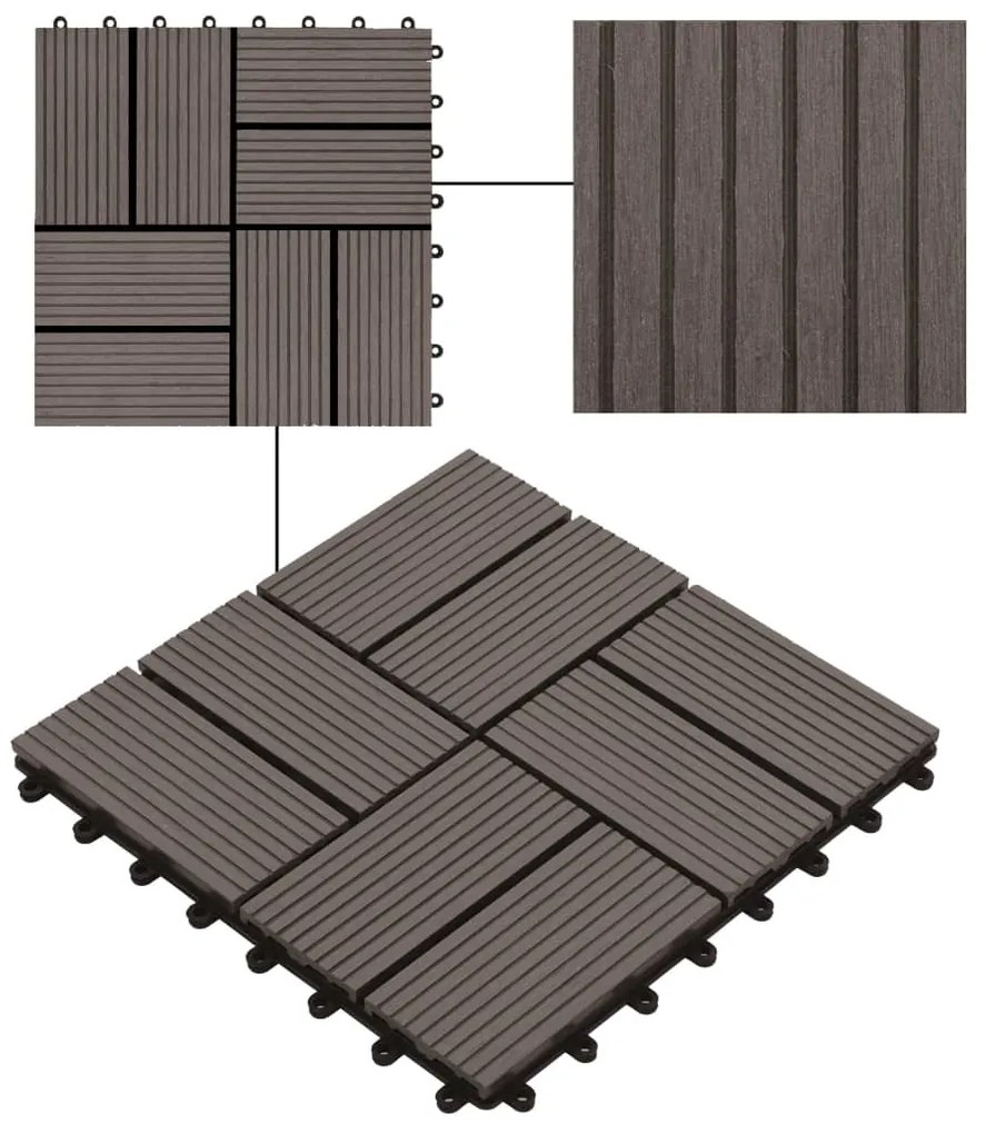 Ladrilhos de pavimento 11 pcs WPC 1m² 30x30 cm castanho escuro
