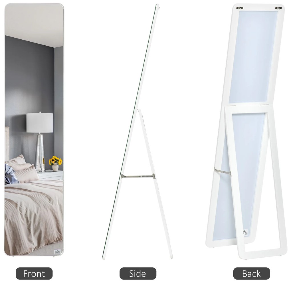 Espelho de Pé de Corpo Inteiro Retangular com 2 Formas de Uso Estrutura de Madeira de Pinho 37x43x156 cm Branco
