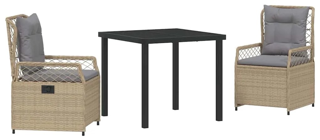 Conjunto de jantar de jardim 3 peças em poli rattan bege.