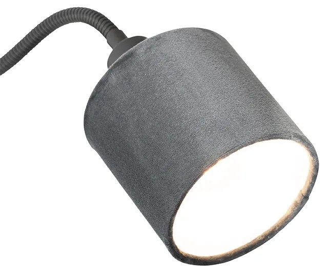 Candeeiro de parede preto com cúpula cinzenta, interruptor e braço flexível - Merwe Moderno