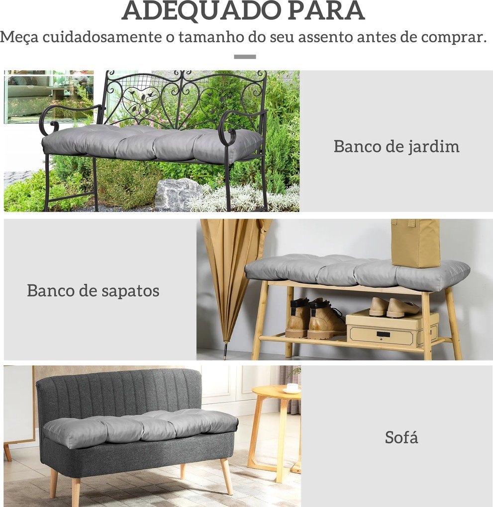 Almofada para Banco de 2 Lugares para Interior e Exterior com 8 Botões para Cadeiras Sofás 110x48x8 cm Cinzento