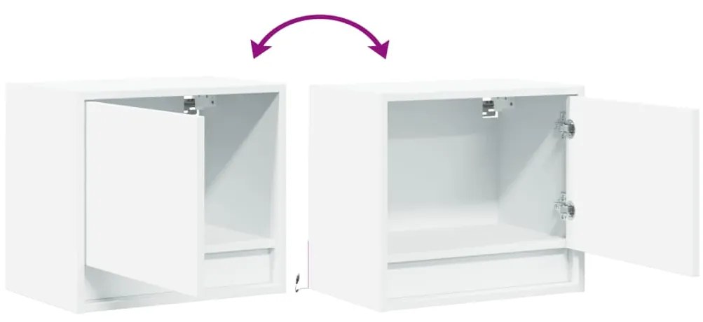 Mesas de cabeceira de parede com luzes LED 2 pcs branco