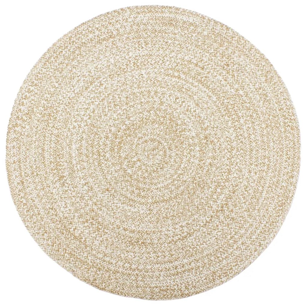 Tapete artesanal em juta 120 cm branco e castanho