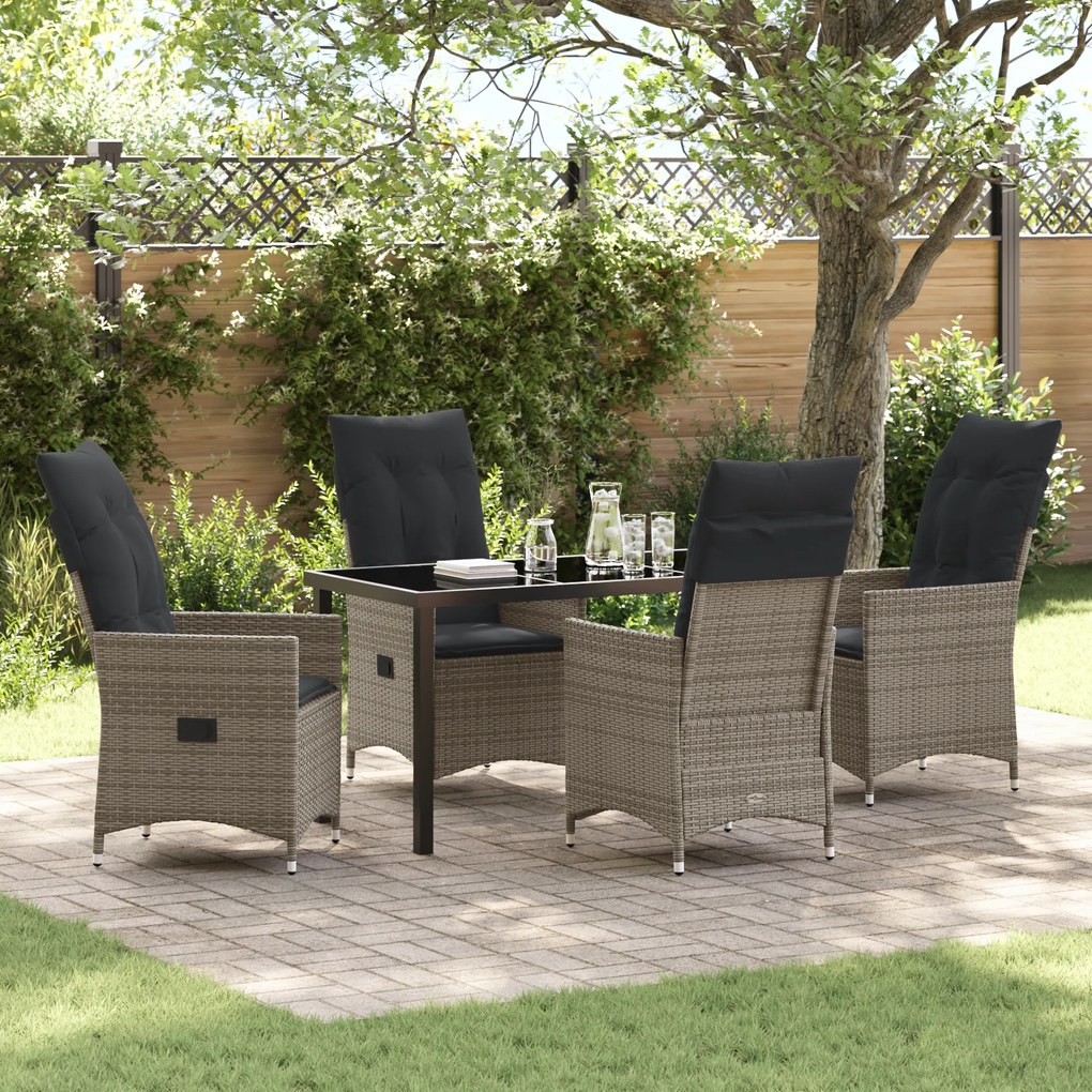 Conjunto de Jantar de Jardim de 5 Peças com Almofadas Cinza Rattan Pol