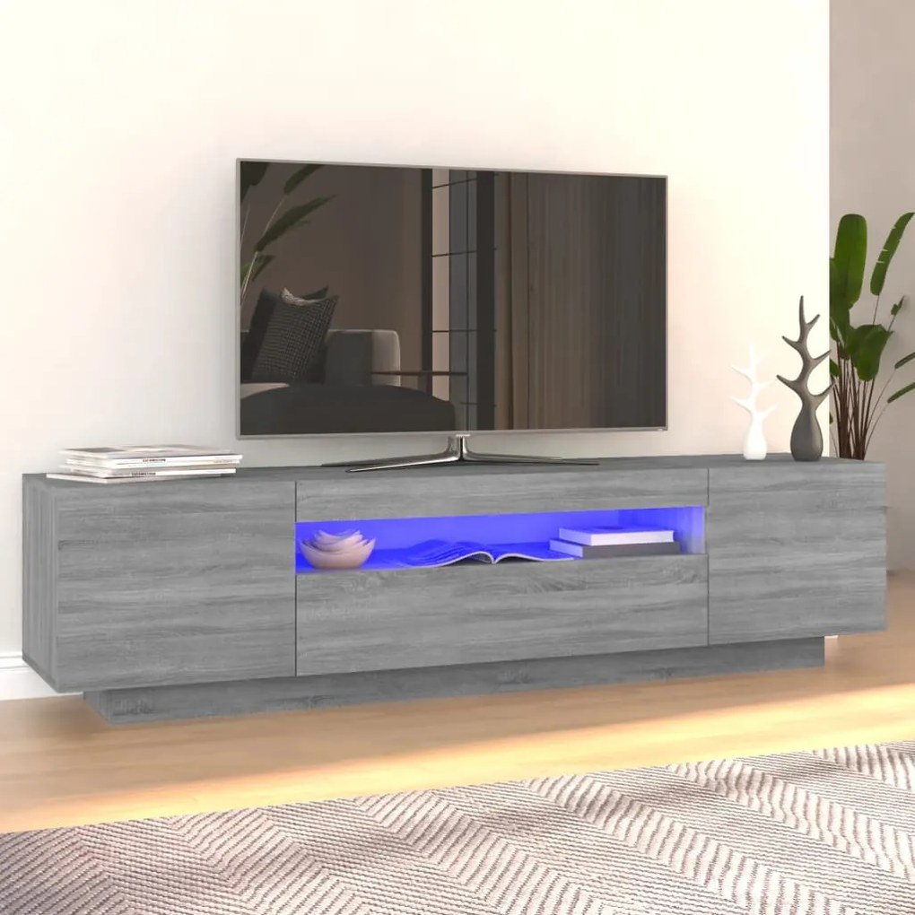 vidaXL Móvel de TV com luzes LED 160x35x40 cm sonoma cinzento