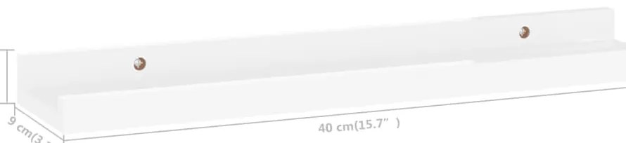 Prateleiras de parede 2 pcs 40x9x3 cm branco brilhante