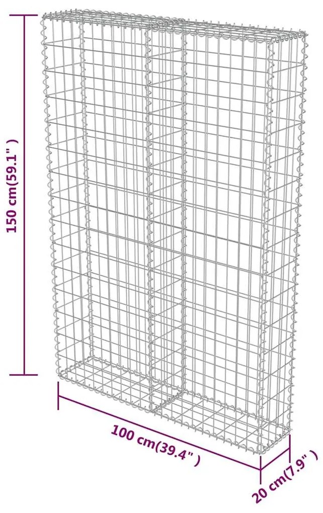 Muro gabião com tampas aço galvanizado 100x20x150 cm