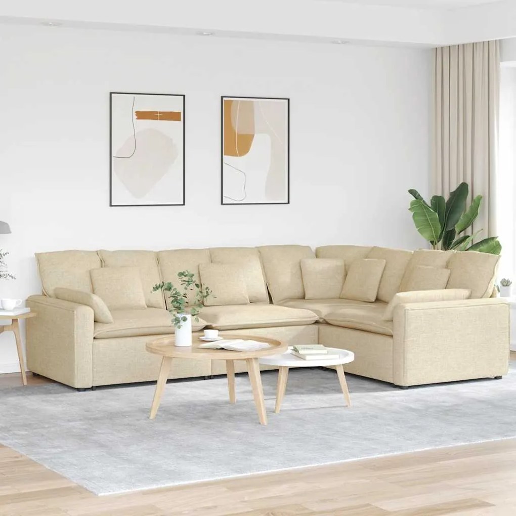 Sofá modular com almofadas tecido creme