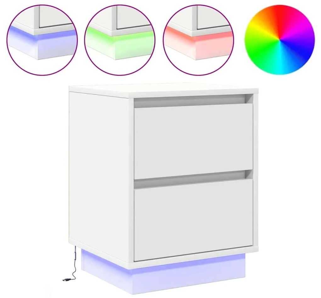 Mesa de Cabeceira com Luzes LED Brancas 39x34,5x50 cm