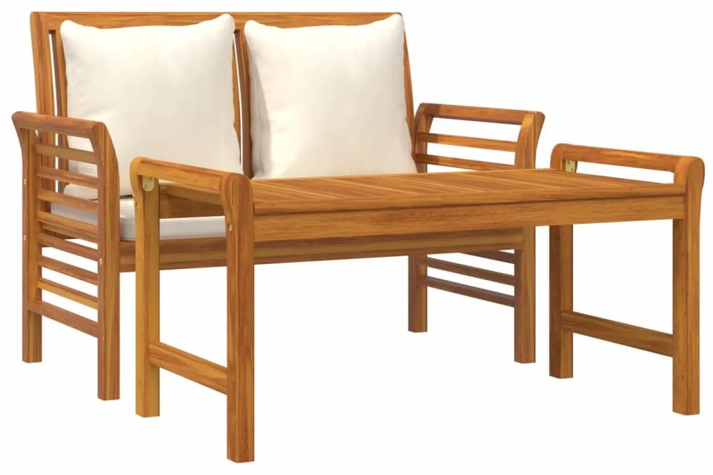 2 pcs conj. lounge jardim c/ almofadões branco nata acácia