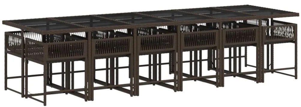 13 pcs conjunto jantar p/ jardim c/ almofadões vime PE castanho