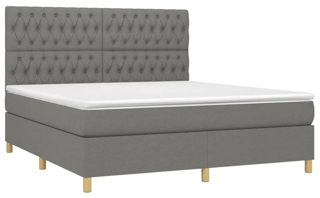 Cama box spring c/ colchão e LED 180x200 cm tecido cinza-escuro