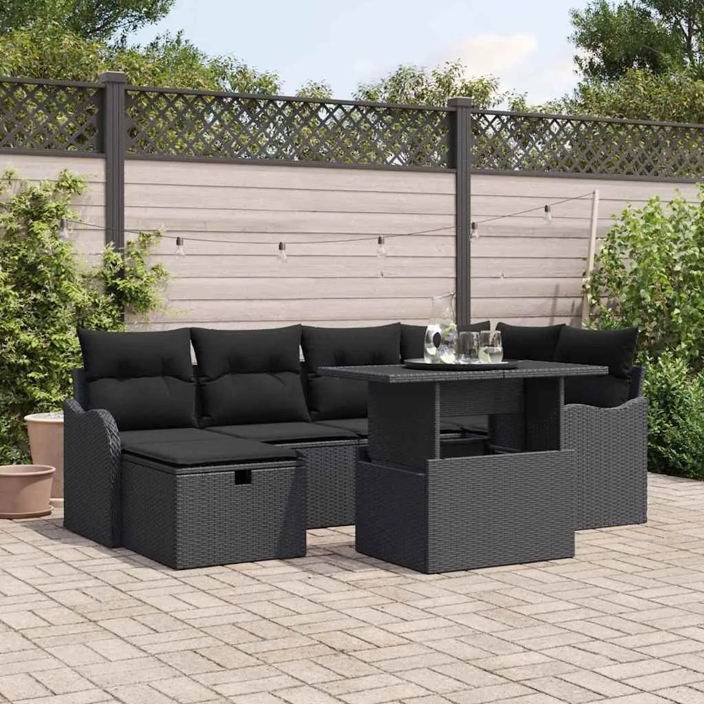 vidaXL Conjunto de Sofá de Jardim 7 pcs Preto Rattan Sintético