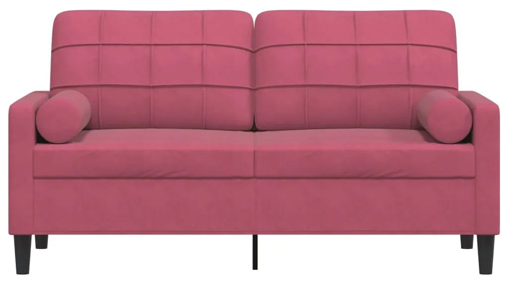 Sofá 2 lug. + almofadas decorativas 140cm veludo vermelho tinto