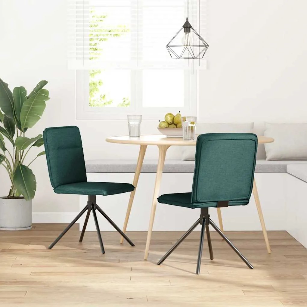 Cadeiras de jantar 2 pcs tecido verde-escuro