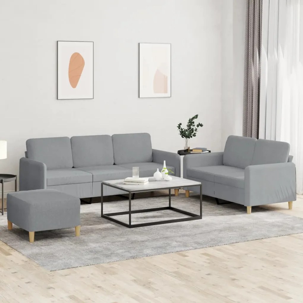 3 pcs conjunto de sofás com almofadões tecido cinzento-claro