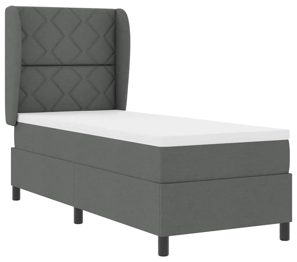 Cama Box com Colchão Cinza Escuro, 80x200 cm, Tecido