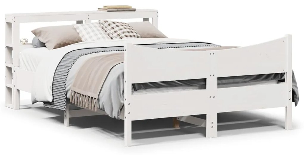 Estrutura de cama com cabeceira 140x200 cm pinho maciço branco